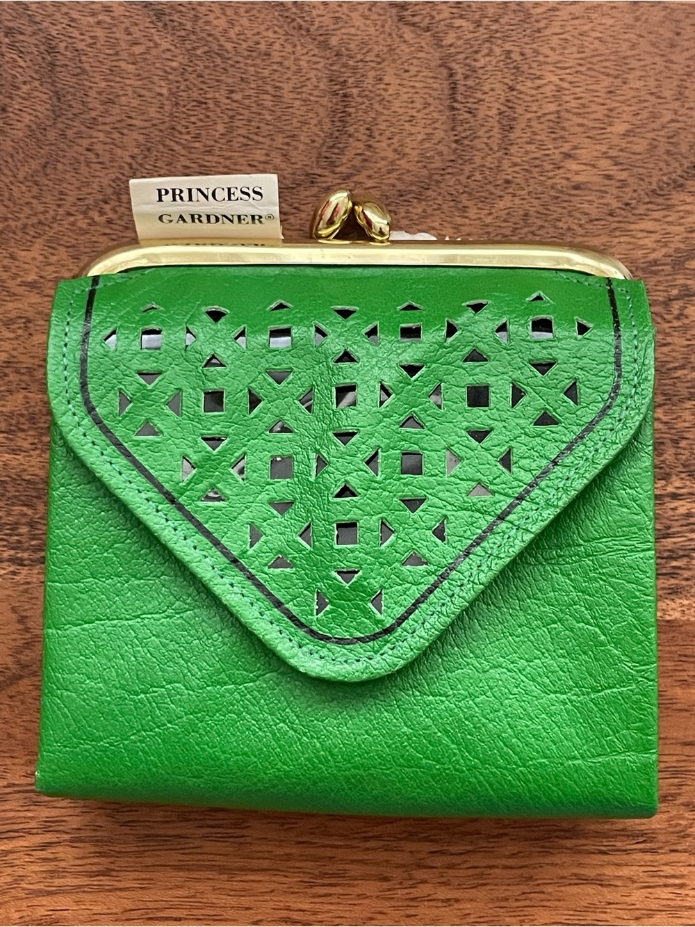 PRINCESS GARDNER Vintage Spring Green Leather Princess Tri-Partite French Purse - Picture 3 of 11